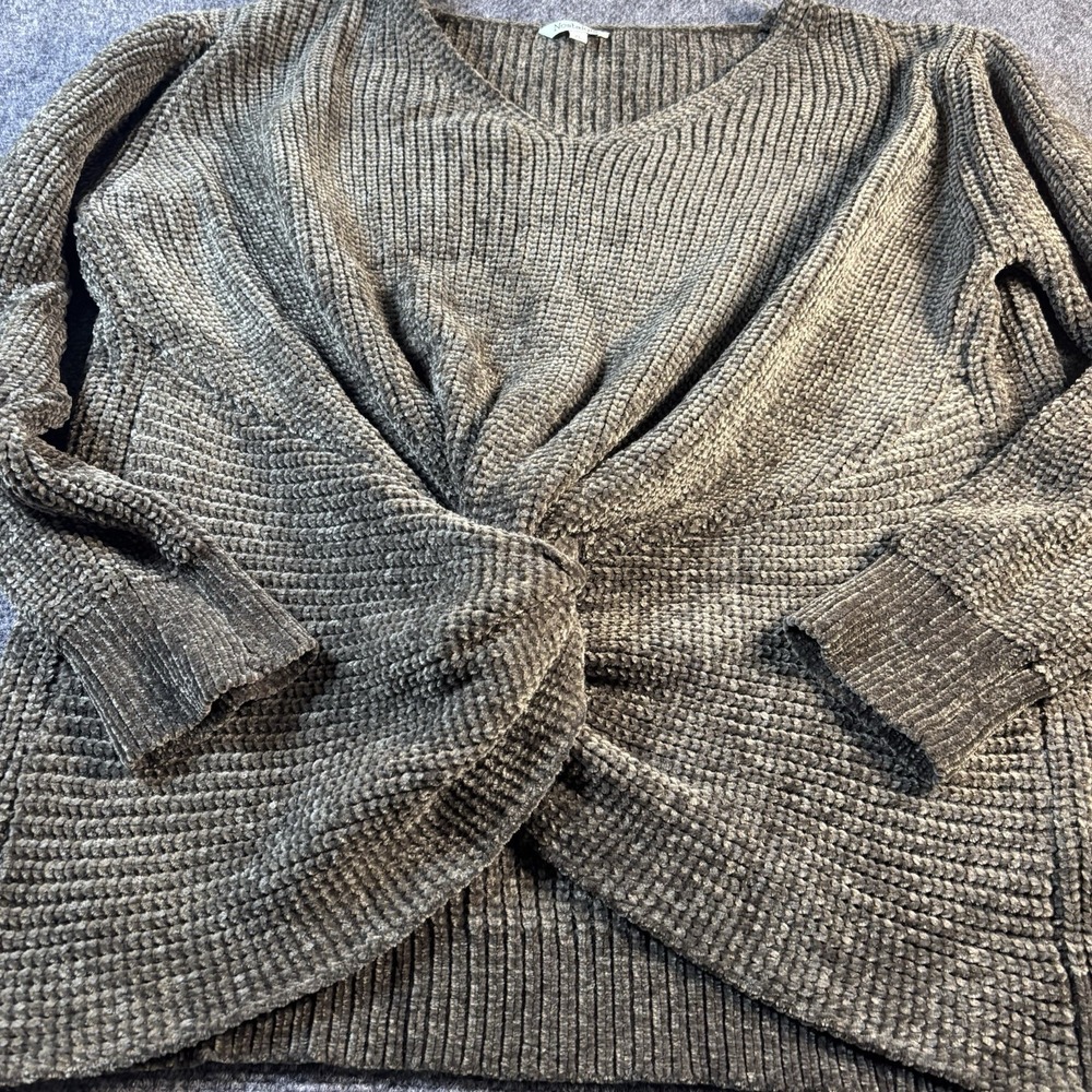 NOSTALGIA Sweater Women's XL‎ Dark Green Knotted Long Sleeves Sweater Blouse Top - Picture 3 of 8